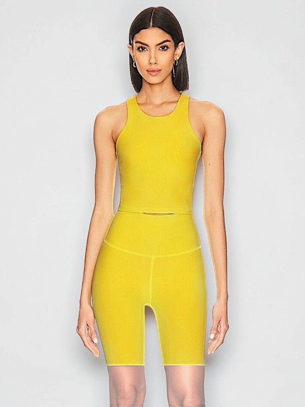 Beyond Yoga set refocus tank & high rise biker shorts yellow flower heather S/M